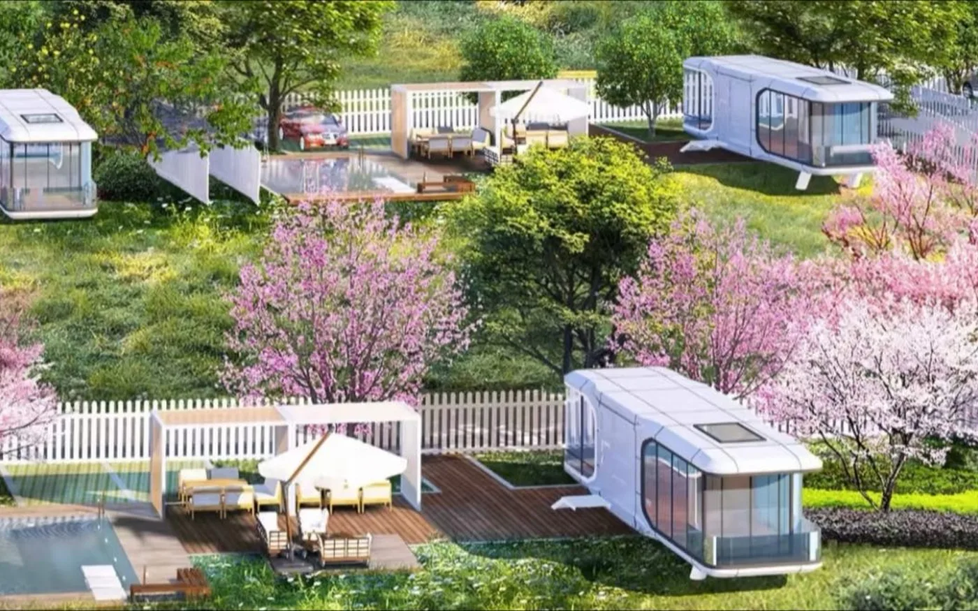 space capsule resort planning site layout and guest experience interior or project detail